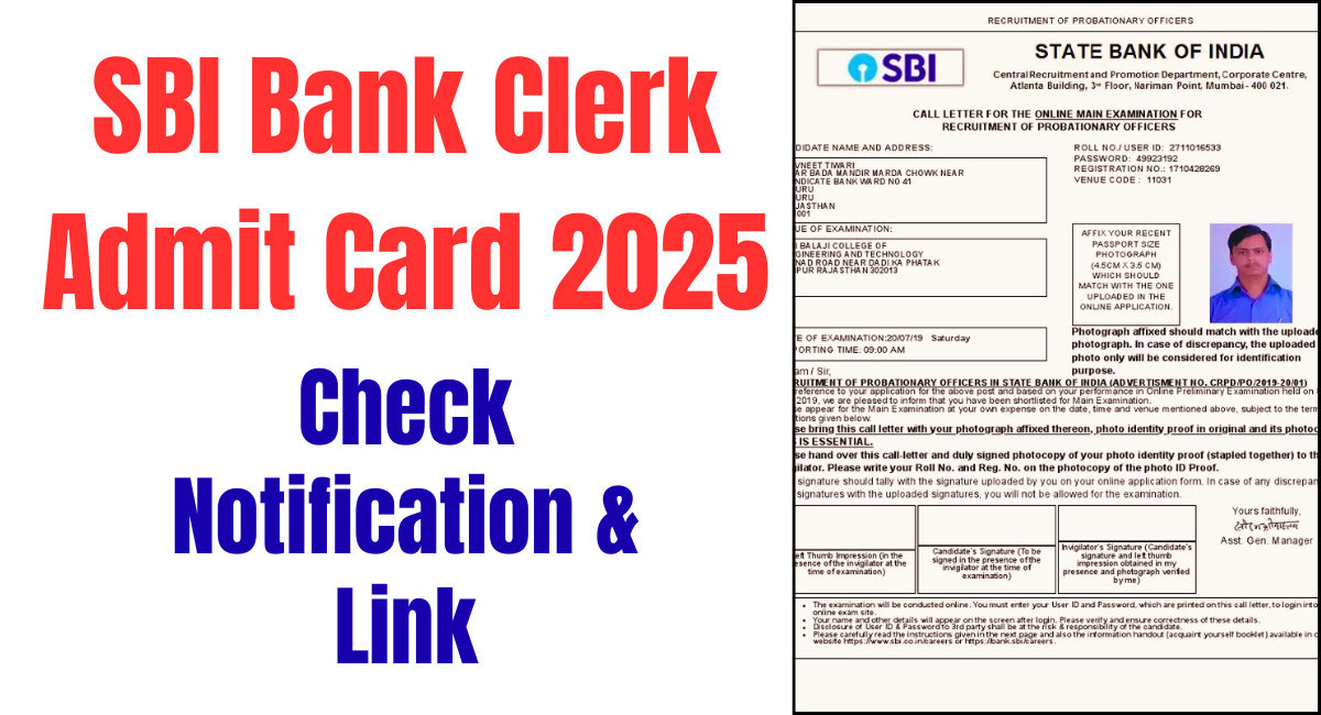 SBI Bank Clerk Admit Card 2025