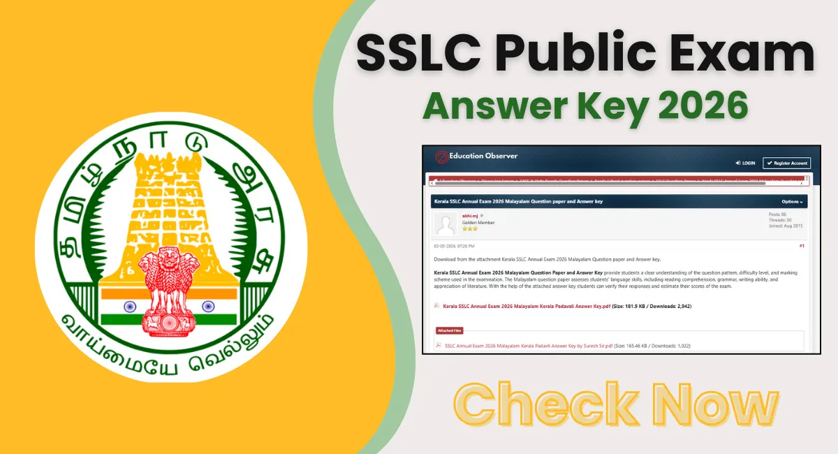 SSLC Public Exam Answer Key 2026