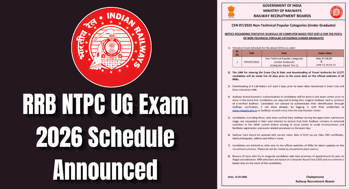 RRB NTPC UG Exam 2026 Schedule Announced