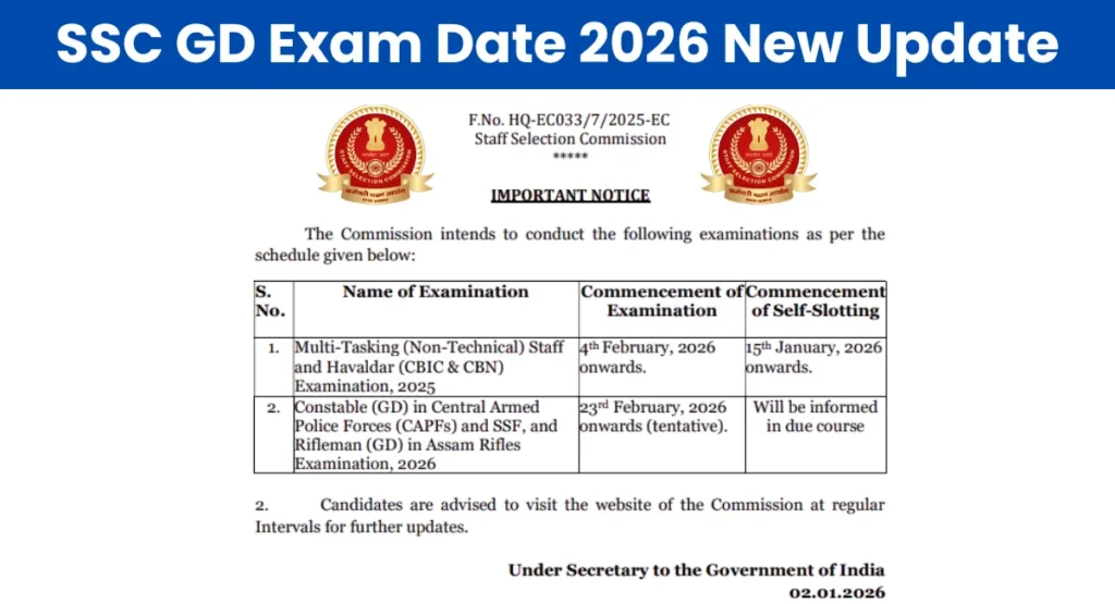 SSC GD Exam Date 2026 New Update