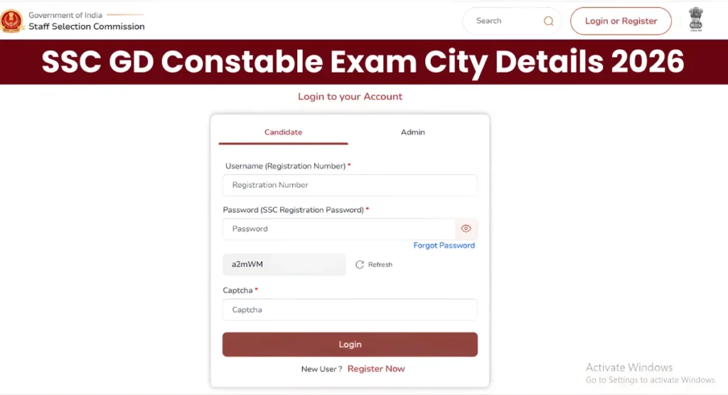 SSC GD Constable Exam City Details 2026